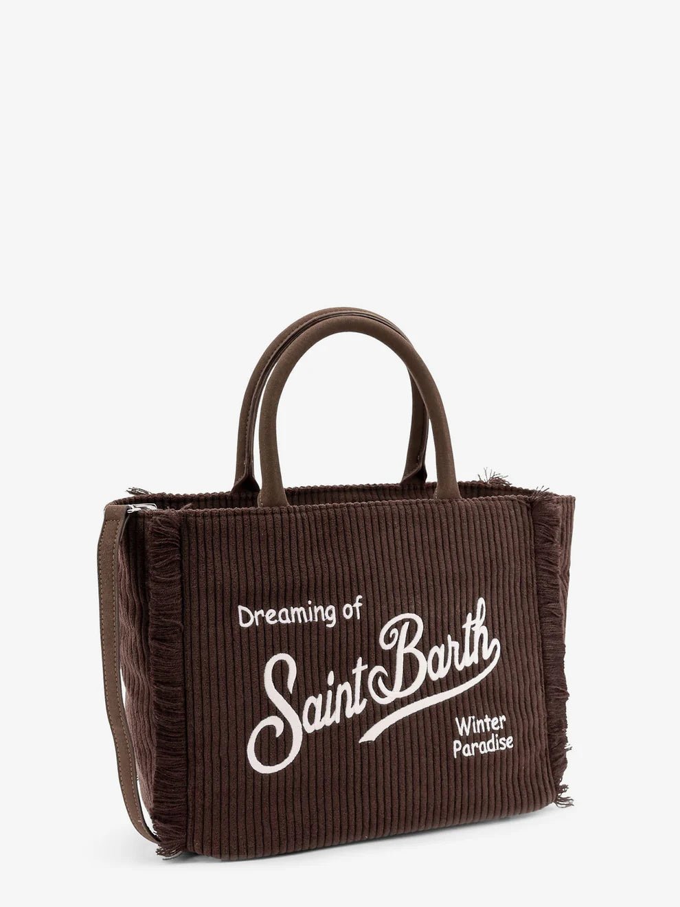 BORSA MARRONE A RIGHE CON LOGO BIANCO MC2 SAINT BARTH - Angel Luxury