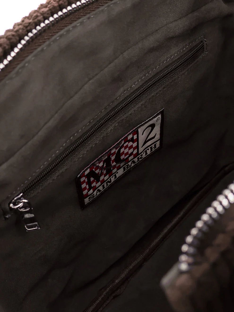 BORSA MARRONE A RIGHE CON LOGO BIANCO MC2 SAINT BARTH - Angel Luxury