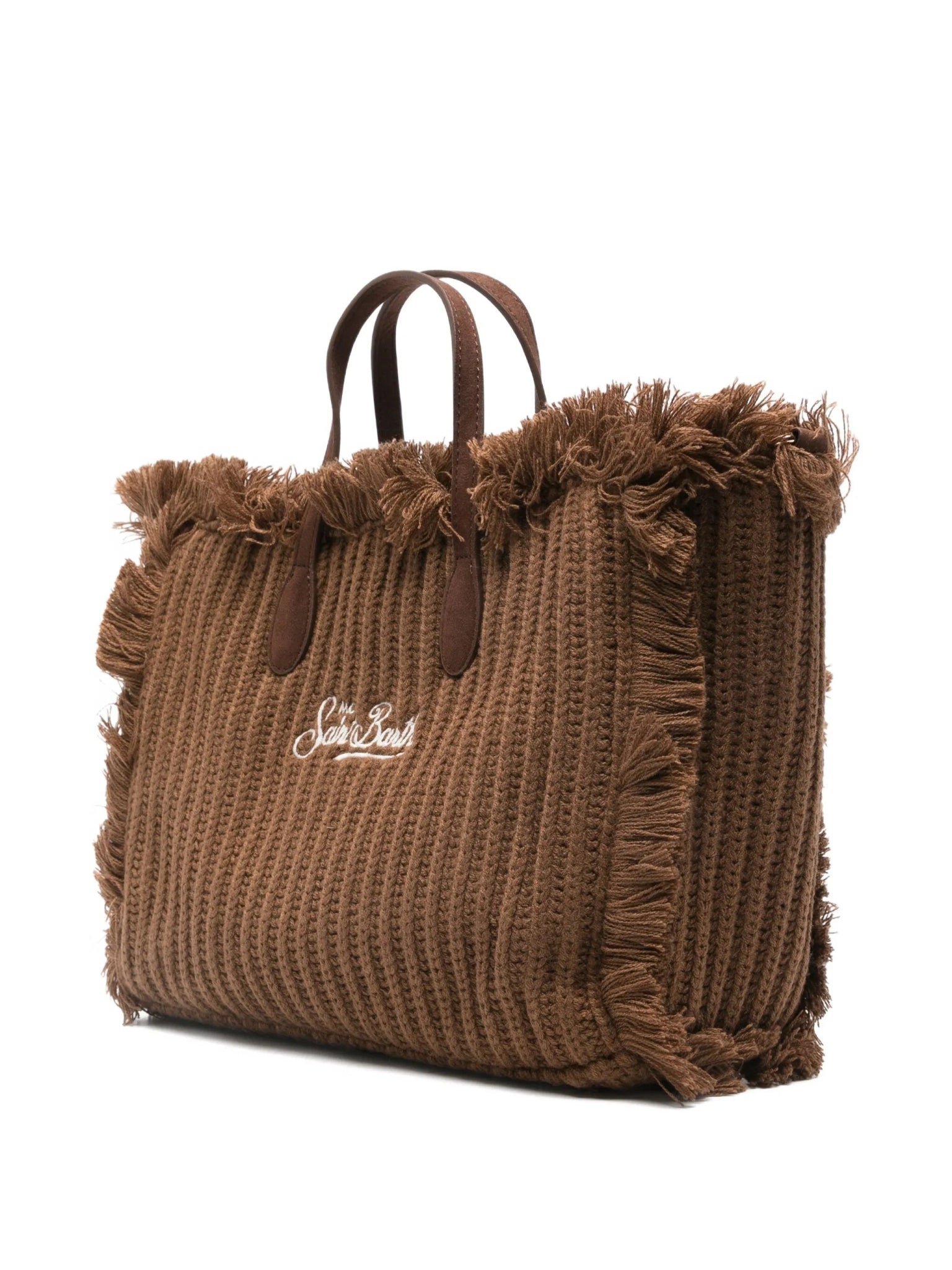 BORSA MARRONE IN LANA INTRECCIATA CON LOGO BIANCO MC2 SAINT BARTH - Angel Luxury
