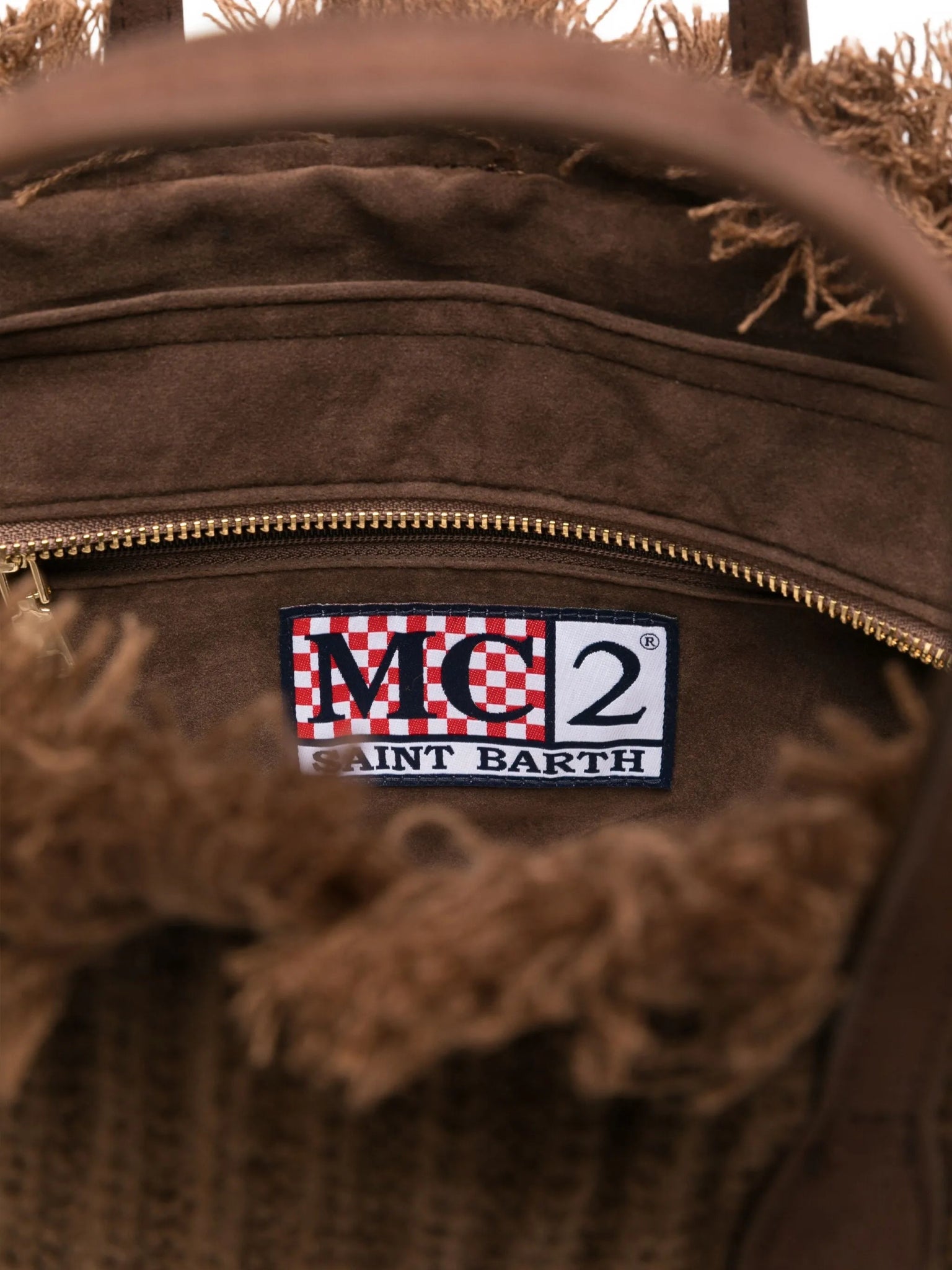 BORSA MARRONE IN LANA INTRECCIATA CON LOGO BIANCO MC2 SAINT BARTH - Angel Luxury