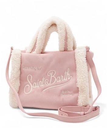 BORSA MINI ROSA IN CAMOSCIO CON TEDDY LOGO BIANCO MC2 SAINT BARTH - Angel Luxury