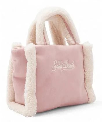 BORSA MINI ROSA IN CAMOSCIO CON TEDDY LOGO BIANCO MC2 SAINT BARTH - Angel Luxury