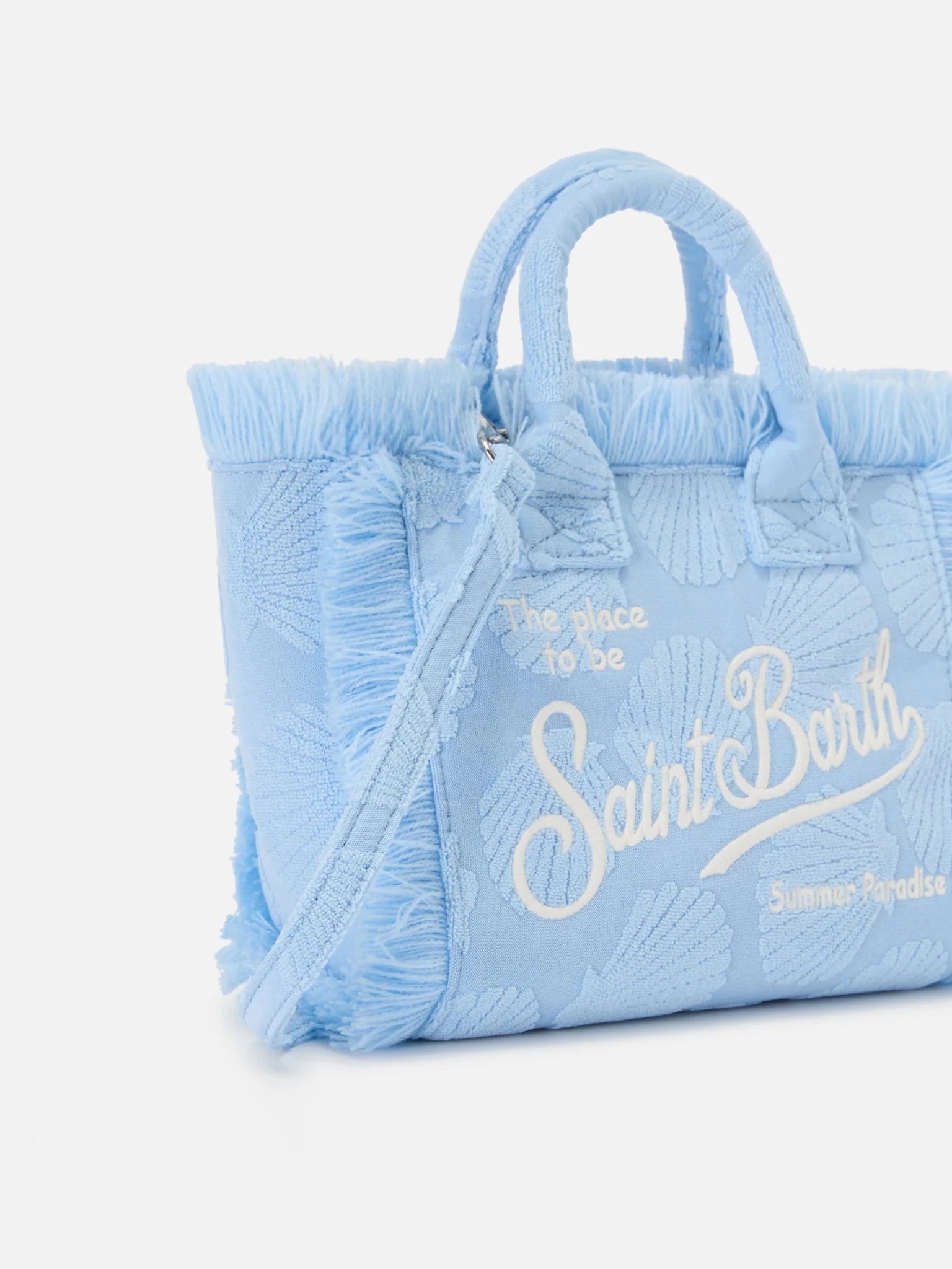BORSA MINI VANITY IN SPUGNA AZZURRA CON CONCHIGLIE IN RILIEVO MC2 SAINT BARTH - Angel Luxury