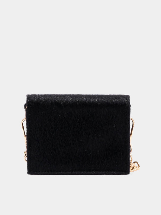 BORSA NERA EFFETTO PELUCHE CON PLACCHETTA IN ORO MSGM - Angel Luxury