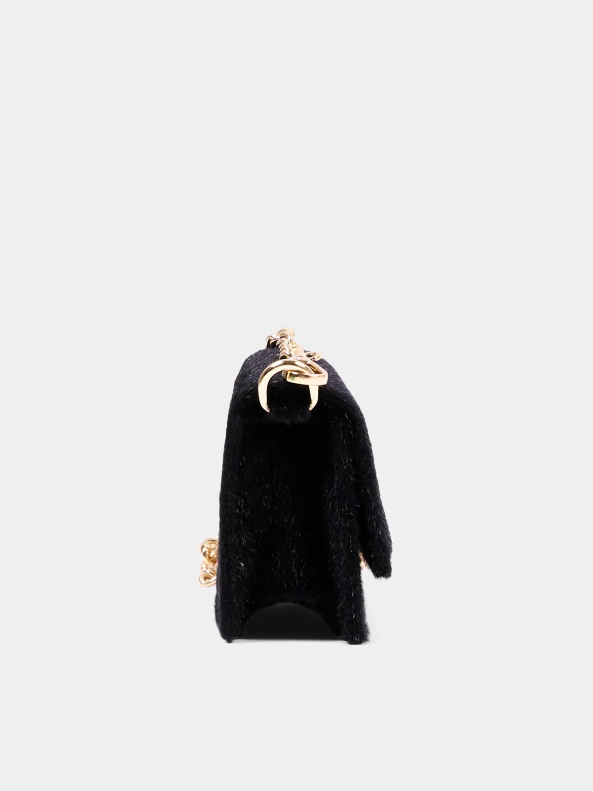 BORSA NERA EFFETTO PELUCHE CON PLACCHETTA IN ORO MSGM - Angel Luxury