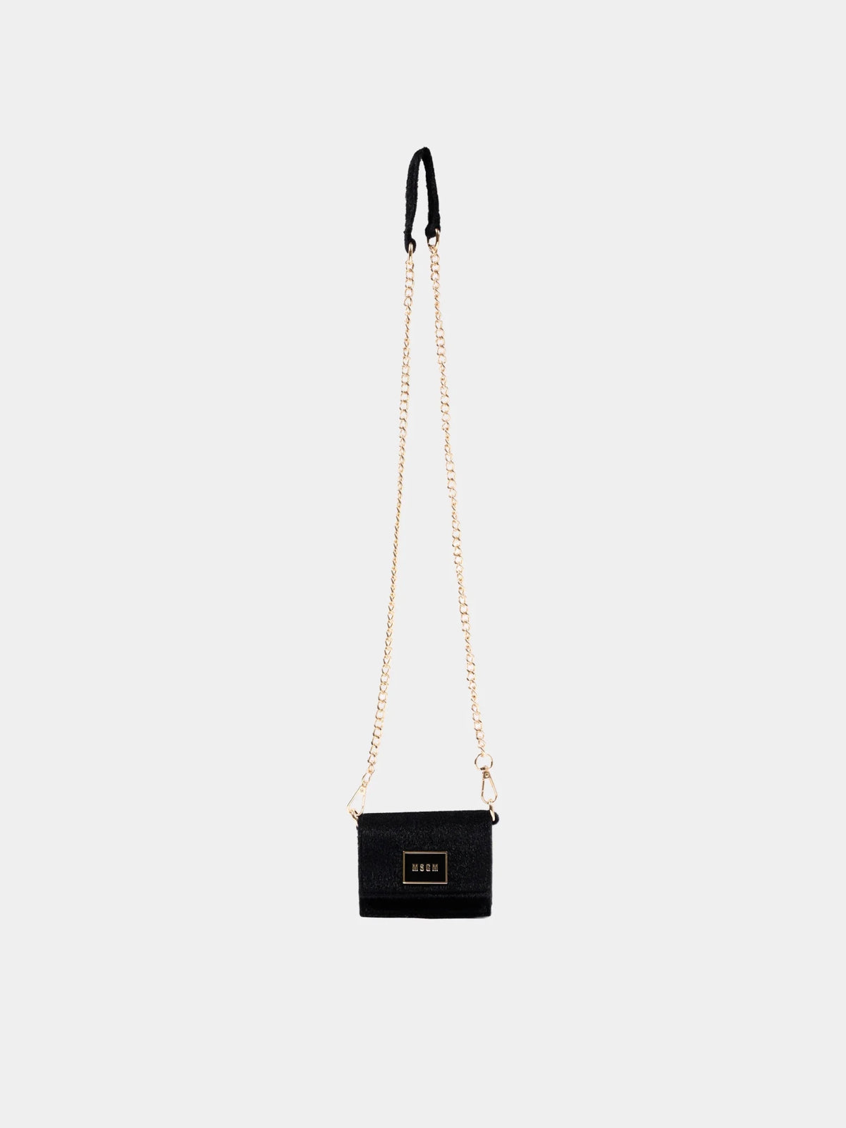 BORSA NERA EFFETTO PELUCHE CON PLACCHETTA IN ORO MSGM - Angel Luxury