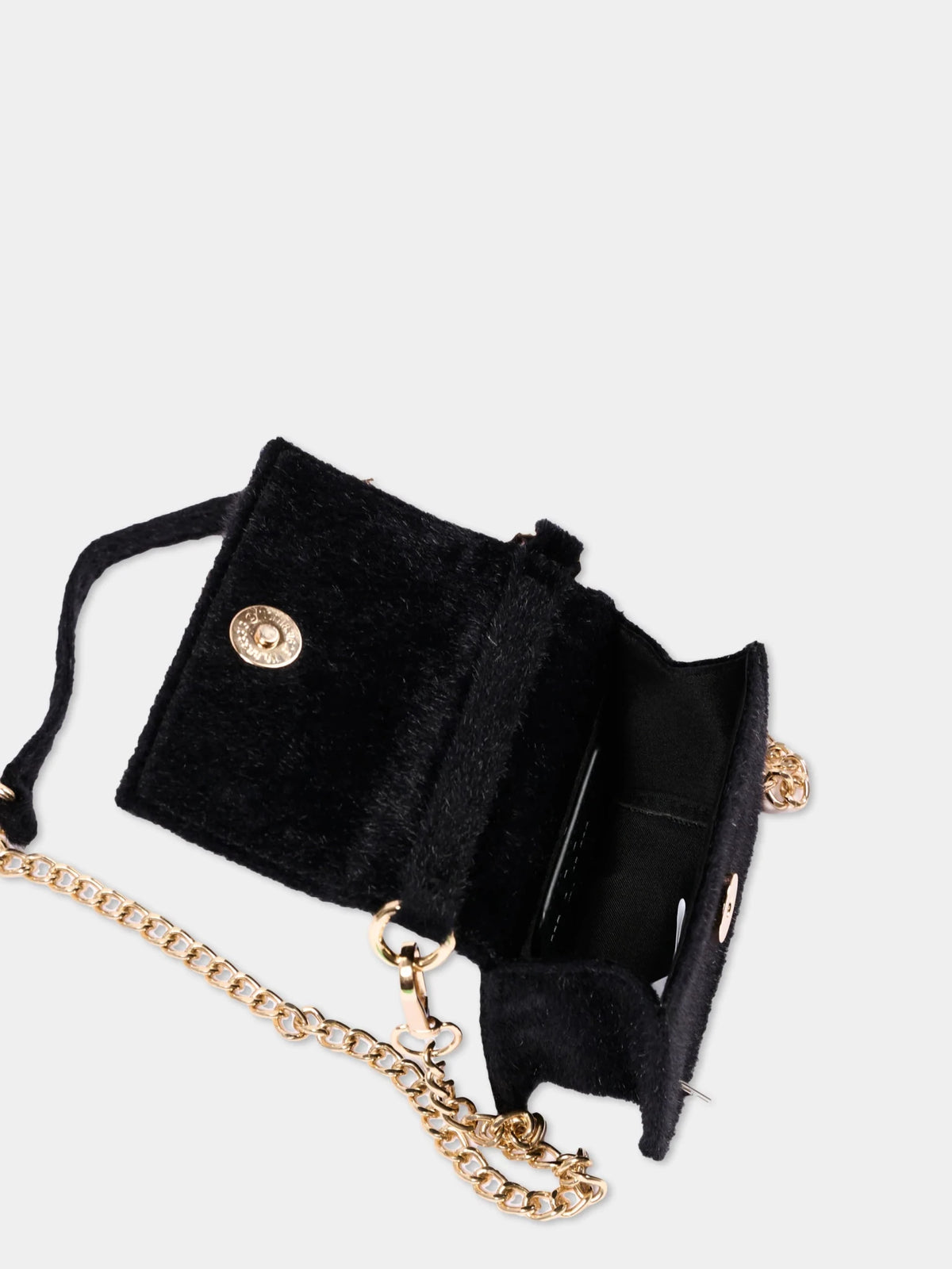 BORSA NERA EFFETTO PELUCHE CON PLACCHETTA IN ORO MSGM - Angel Luxury