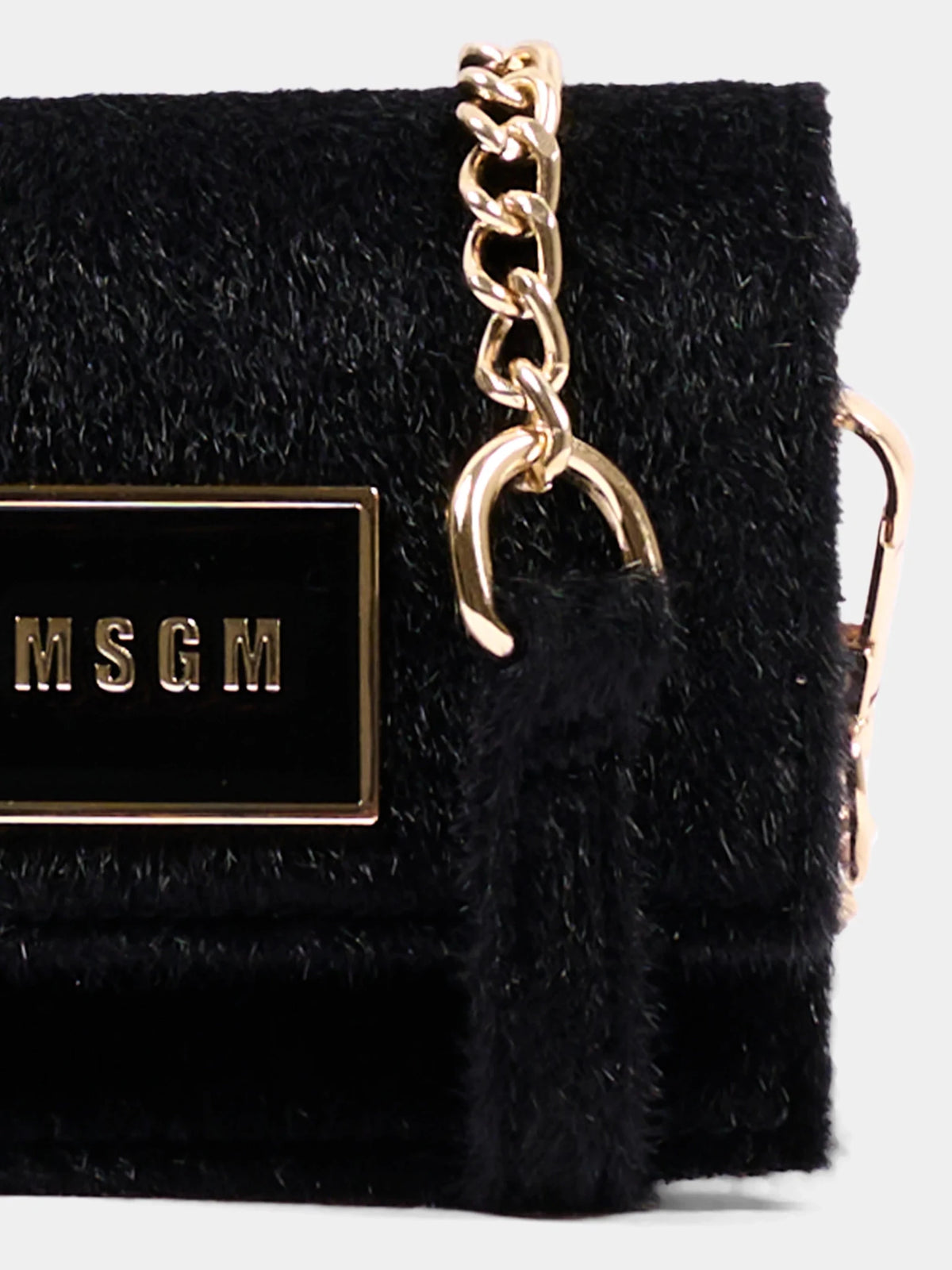 BORSA NERA EFFETTO PELUCHE CON PLACCHETTA IN ORO MSGM - Angel Luxury