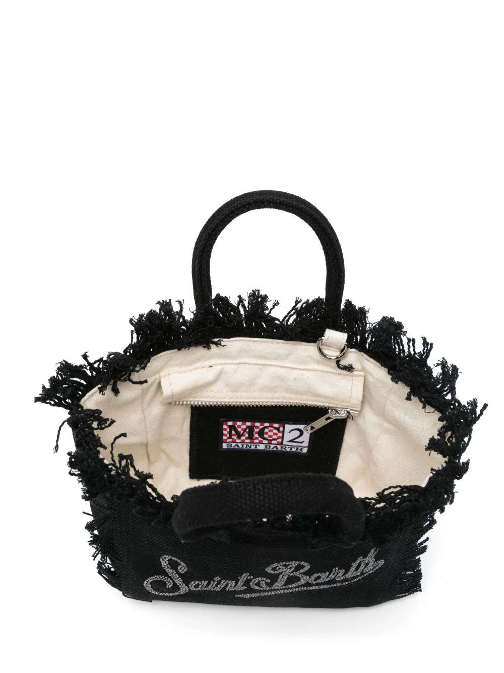 BORSA NERA IN TELA CON LOGO BRILLANTINATO MC2 SAINT BARTH - Angel Luxury