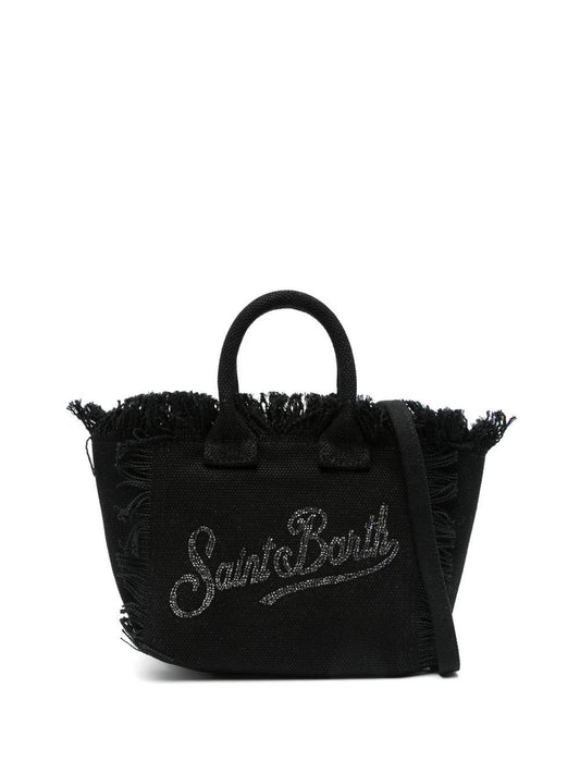 BORSA NERA IN TELA CON LOGO BRILLANTINATO MC2 SAINT BARTH - Angel Luxury