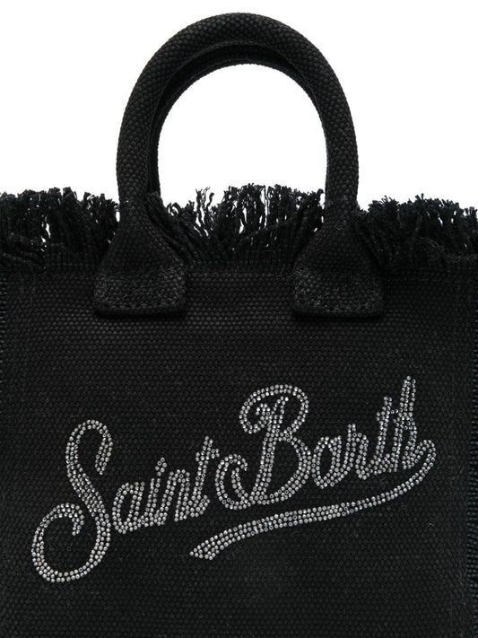 BORSA NERA IN TELA CON LOGO BRILLANTINATO MC2 SAINT BARTH - Angel Luxury