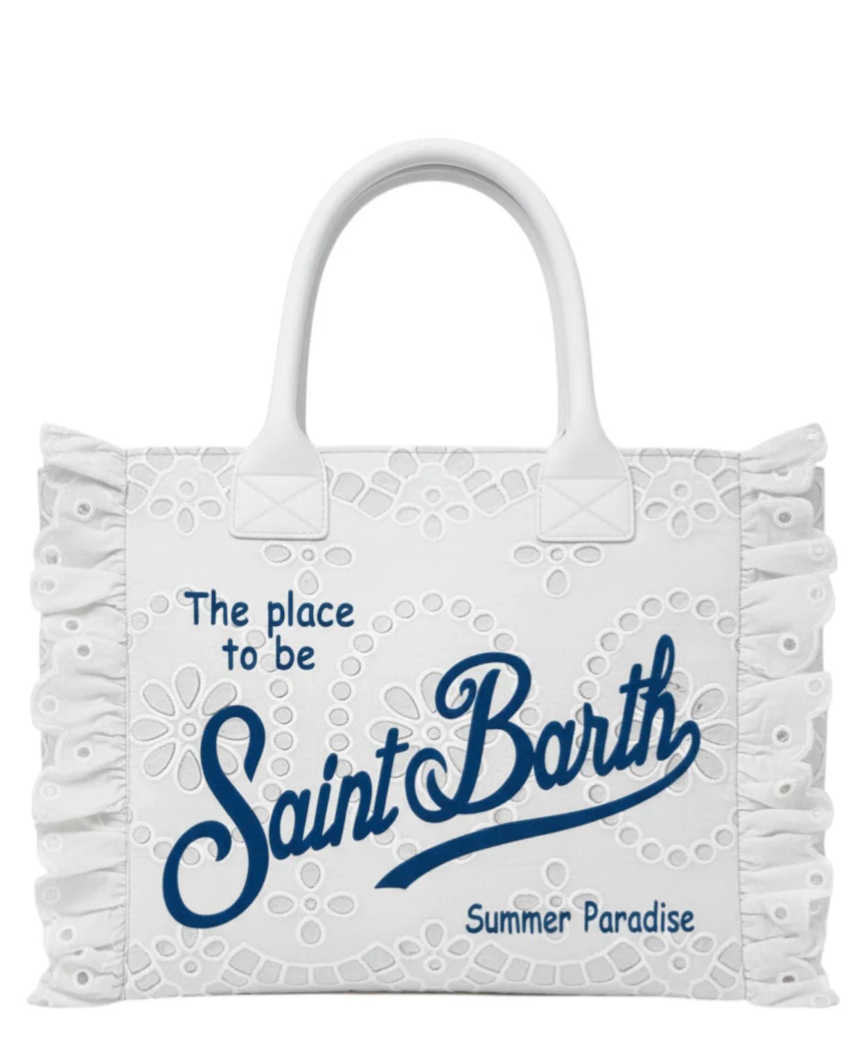 BORSA PIZZO SANGALLO BIANCA CON LOGO BLU MC2 SAINT BARTH - Angel Luxury