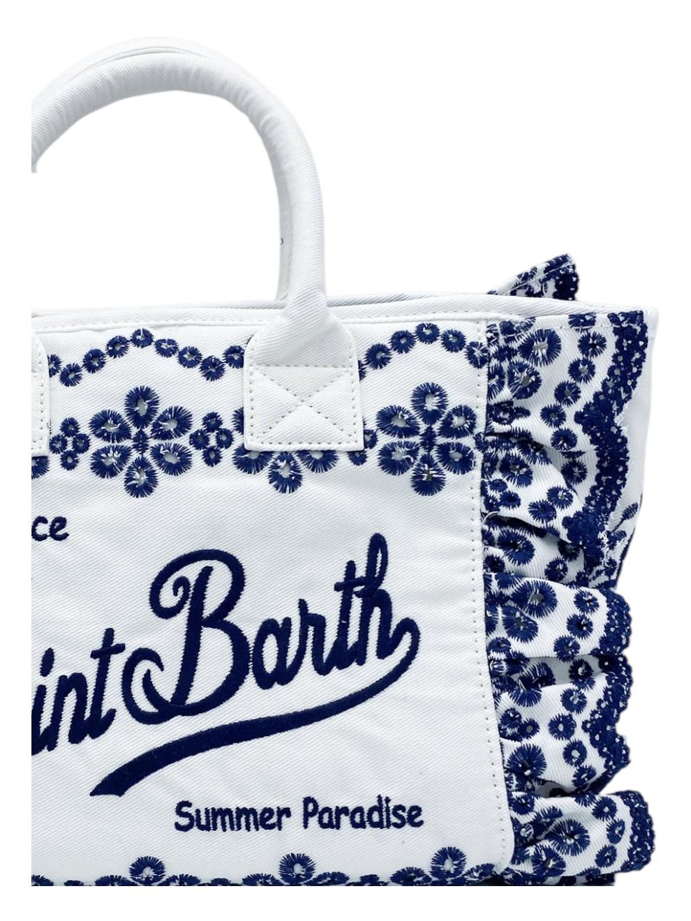 BORSA PIZZO SANGALLO BIANCA CON LOGO BLU MC2 SAINT BARTH - Angel Luxury