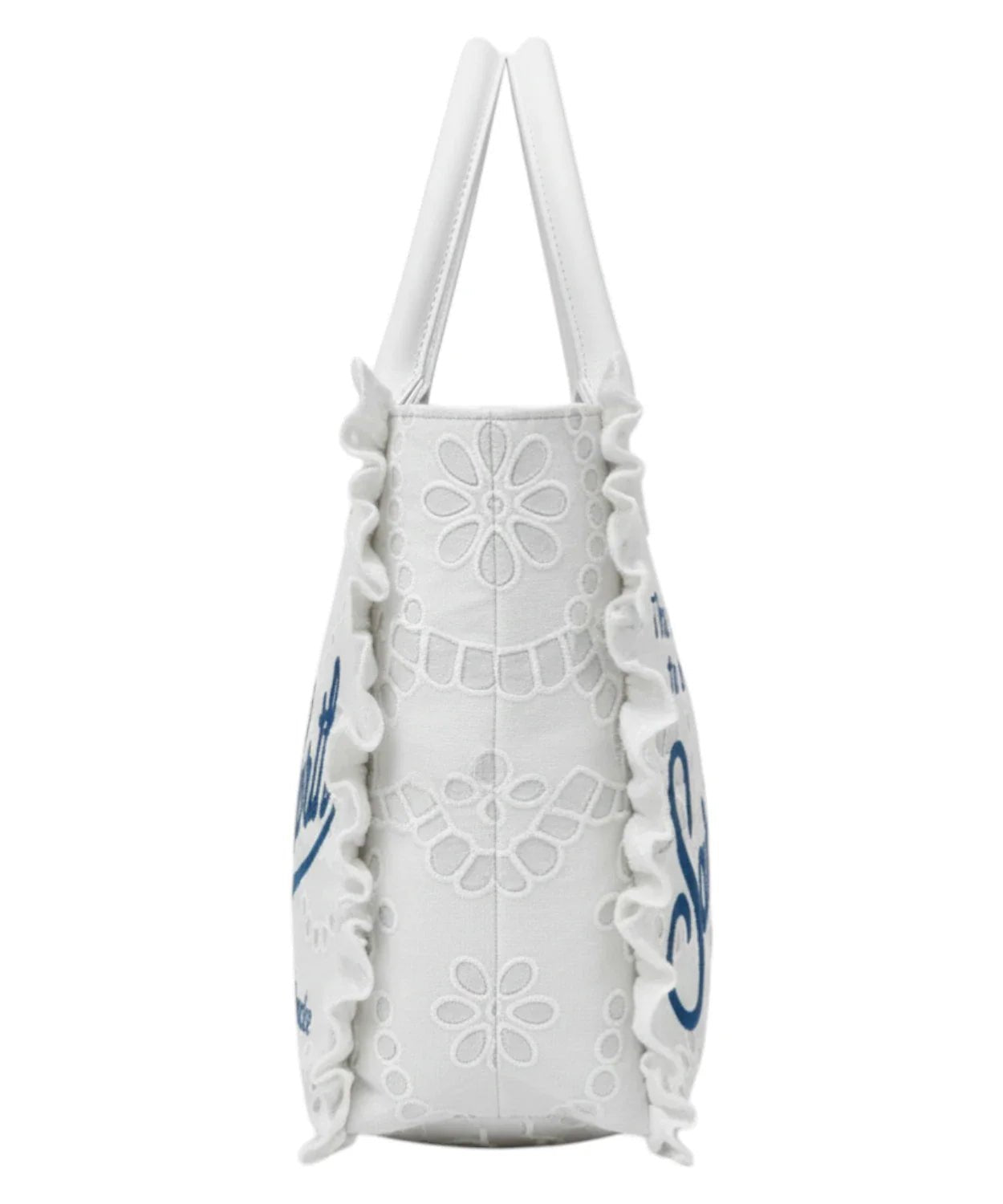 BORSA PIZZO SANGALLO BIANCA CON LOGO BLU MC2 SAINT BARTH - Angel Luxury