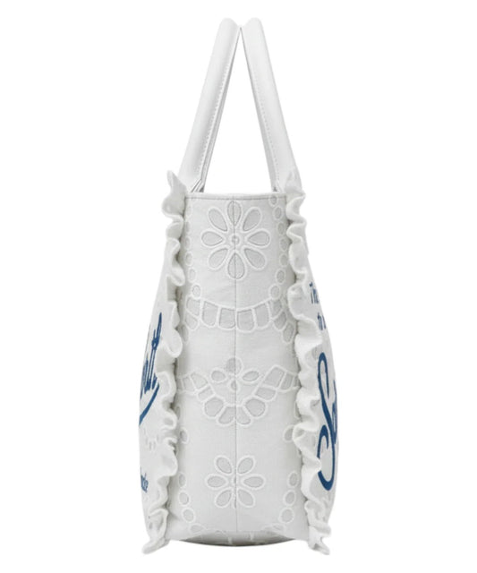 BORSA PIZZO SANGALLO BIANCA CON LOGO BLU MC2 SAINT BARTH - Angel Luxury