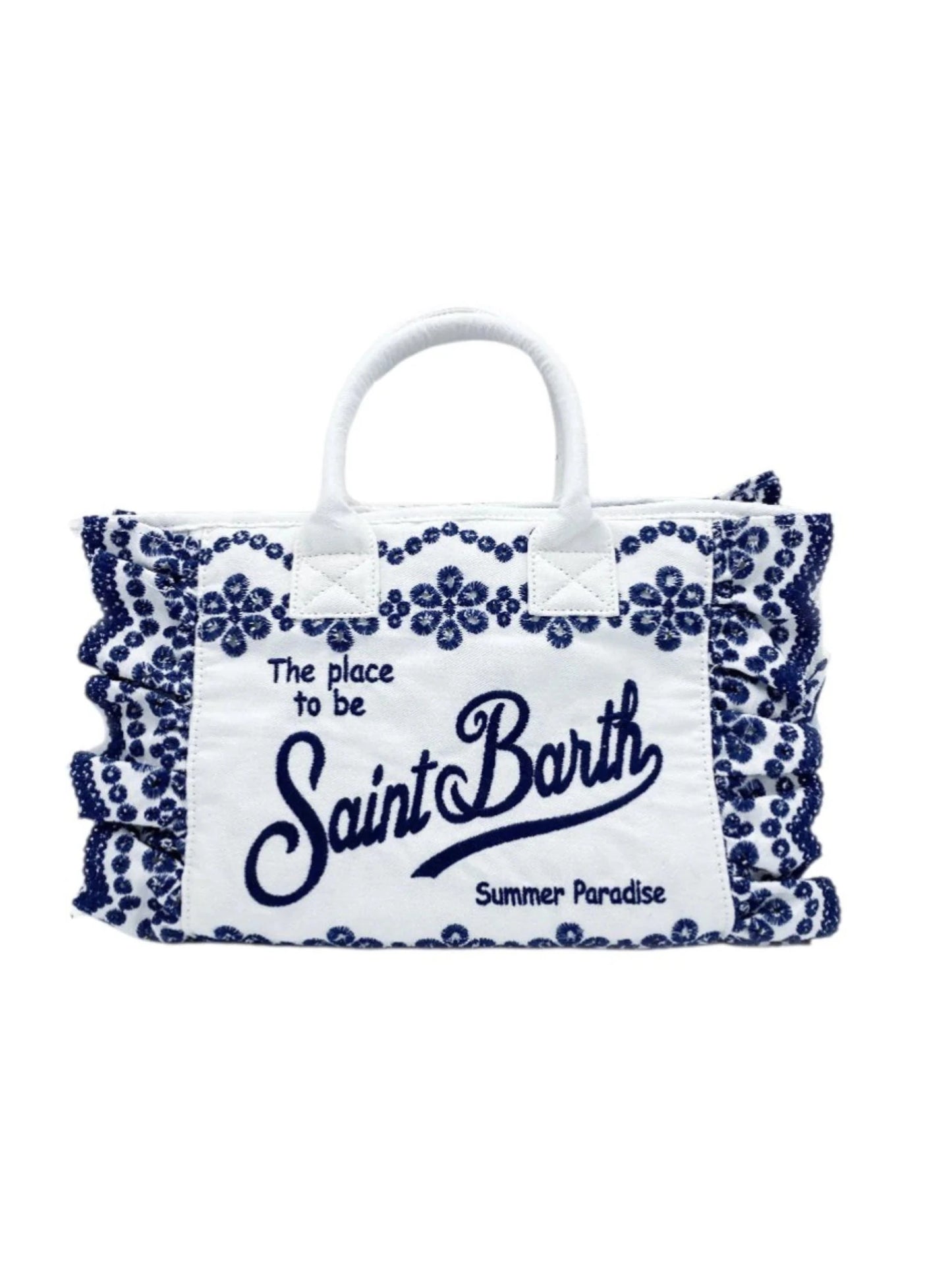 BORSA PIZZO SANGALLO BIANCA CON LOGO BLU MC2 SAINT BARTH - Angel Luxury