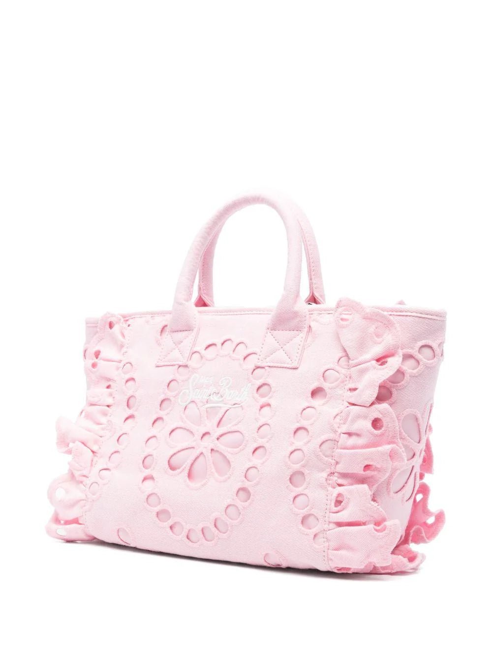 BORSA PIZZO SANGALLO ROSA CON LOGO BIANCO MC2 SAINT BARTH - Angel Luxury