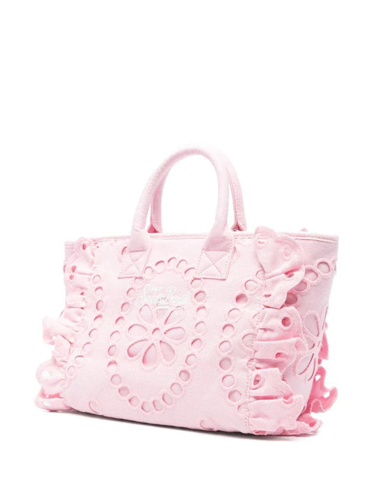 BORSA PIZZO SANGALLO ROSA CON LOGO BIANCO MC2 SAINT BARTH - Angel Luxury