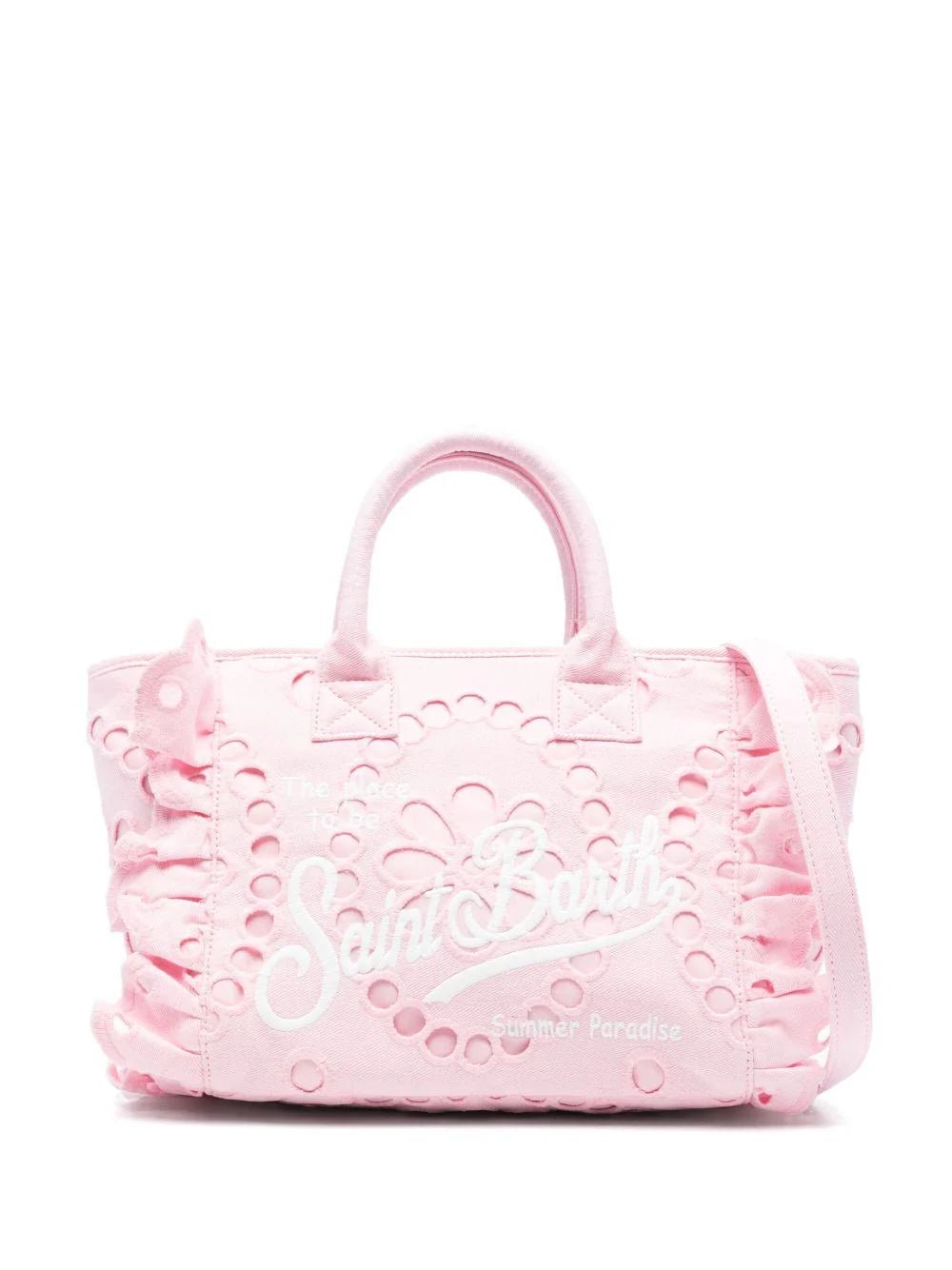 BORSA PIZZO SANGALLO ROSA CON LOGO BIANCO MC2 SAINT BARTH - Angel Luxury