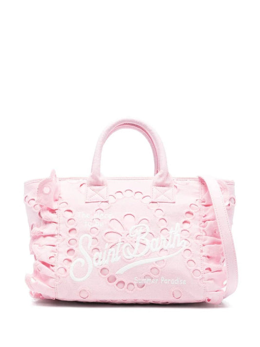 BORSA PIZZO SANGALLO ROSA CON LOGO BIANCO MC2 SAINT BARTH - Angel Luxury