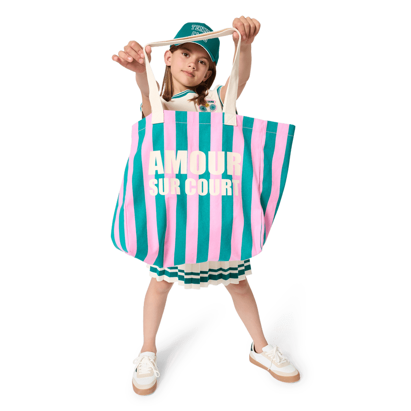 BORSA TOTE A RIGHE ROSA E VERDE OLIVA KIDS AROUND - Angel Luxury
