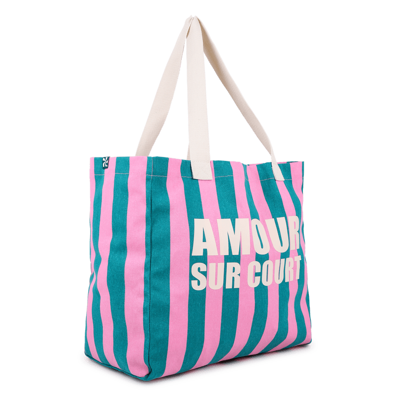 BORSA TOTE A RIGHE ROSA E VERDE OLIVA KIDS AROUND - Angel Luxury