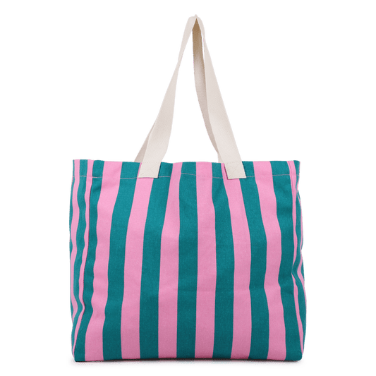 BORSA TOTE A RIGHE ROSA E VERDE OLIVA KIDS AROUND - Angel Luxury