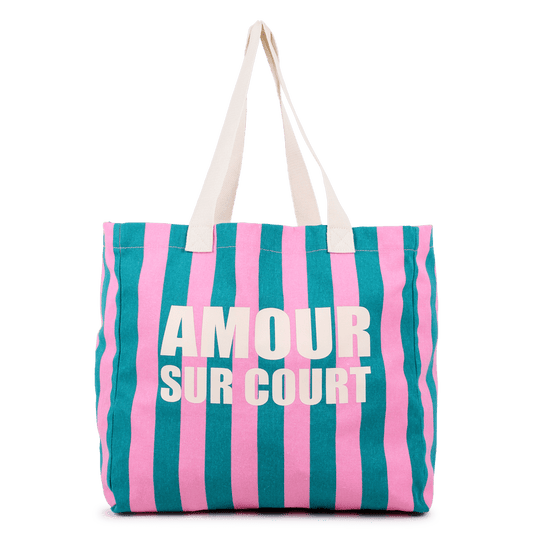 BORSA TOTE A RIGHE ROSA E VERDE OLIVA KIDS AROUND - Angel Luxury