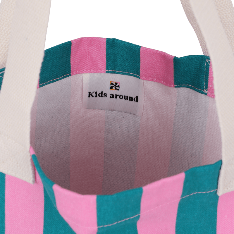 BORSA TOTE A RIGHE ROSA E VERDE OLIVA KIDS AROUND - Angel Luxury