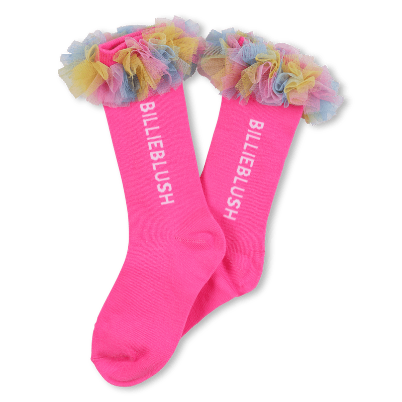 CALZE FUSCIA CON TULLE MULTICOLOR LOGO BIANCO BILLIEBLUSH - Angel Luxury