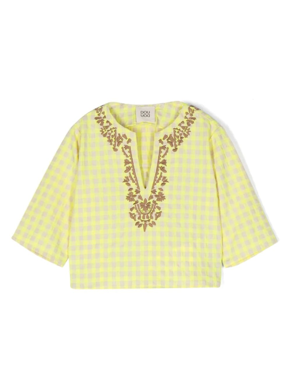 CAMICIA A QUADRI BEIGE E GIALLA DOUUOD - Angel Luxury