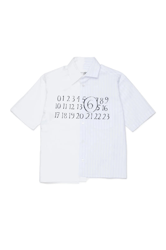 CAMICIA A RIGHE AZZURRO E BIANCA CON LOGO NUMERICO MAISON MARGIELA - Angel Luxury