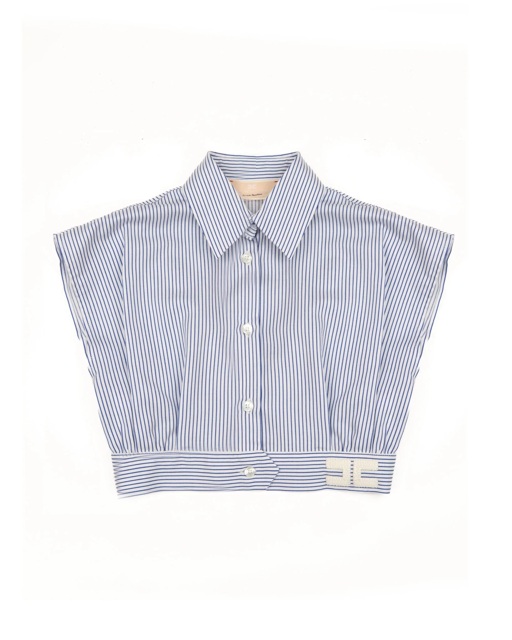 CAMICIA A RIGHE BIANCO E BLU CON LOGO IN RICAMO ELISABETTA FRANCHI - Angel Luxury