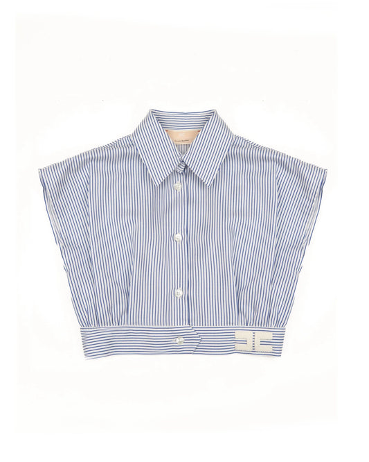 CAMICIA A RIGHE BIANCO E BLU CON LOGO IN RICAMO ELISABETTA FRANCHI - Angel Luxury
