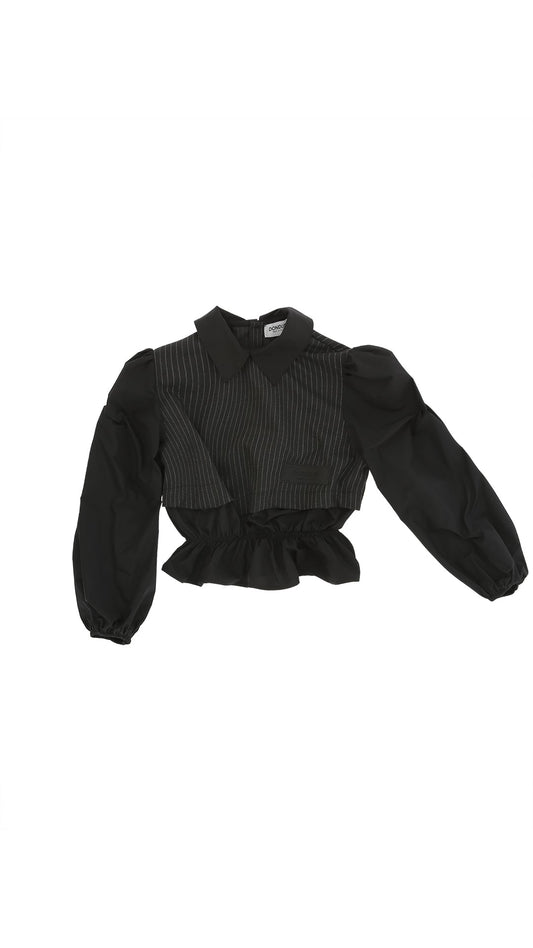 CAMICIA A RIGHE CON FINTO GILET NERO/GRIGIO DONDUP - Angel Luxury