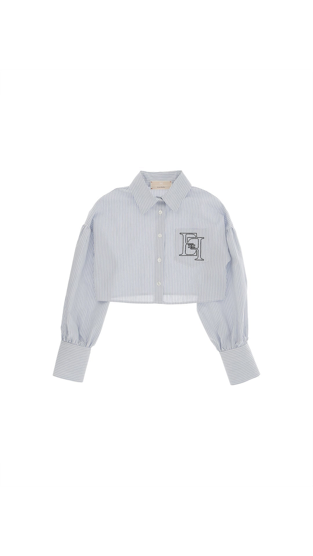 CAMICIA A RIGHE SOTTILI BIANCO/CELESTECON RICAMO ELISABETTA FRANCHI - Angel Luxury