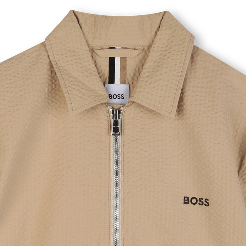 CAMICIA BEIGE CON ZIP CON LOGO NERO BOSS - Angel Luxury