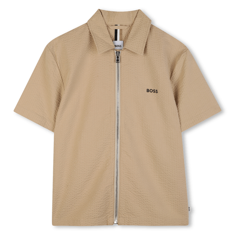 CAMICIA BEIGE CON ZIP CON LOGO NERO BOSS - Angel Luxury