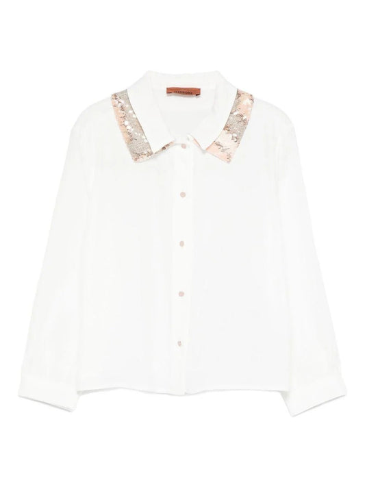 CAMICIA BIANCA CON COLLETTO IN PAILLETTES MISSONI - Angel Luxury