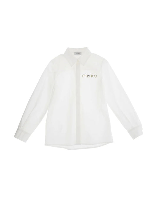 CAMICIA BIANCA CON LOGO IN BORCHIE ORO PINKO - Angel Luxury