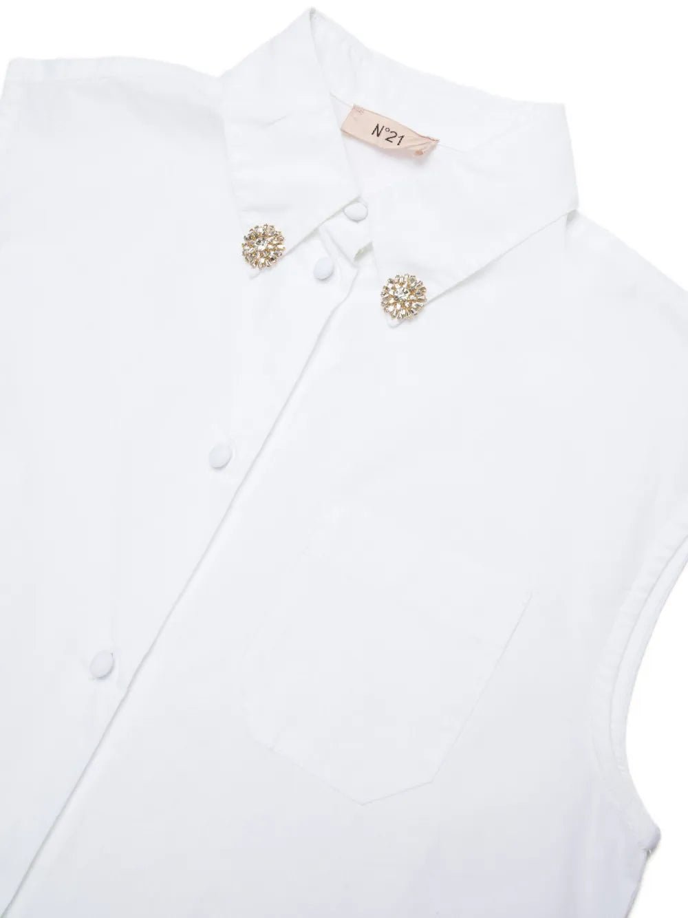 CAMICIA BIANCA SMANICATA CON EFFETTO GIOIELLO SUL COLLO N21 - Angel Luxury