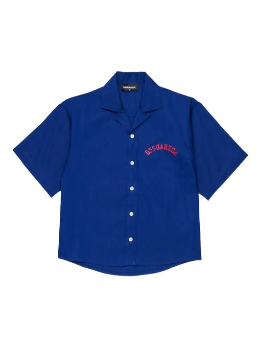 CAMICIA BLU CON LOGO ROSSO E STAMPA SUL RETRO DSQUARED2 - Angel Luxury