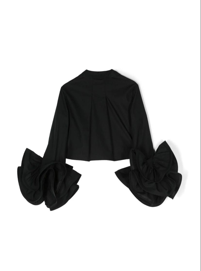 CAMICIA CON MANICHE A VOLANT NERO ELISABETTA FRANCHI - Angel Luxury