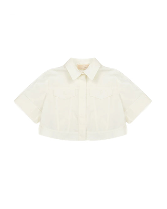 CAMICIA CORTA CON TASCHE RICAMATE AVORIO ELISABETTA FRANCHI - Angel Luxury