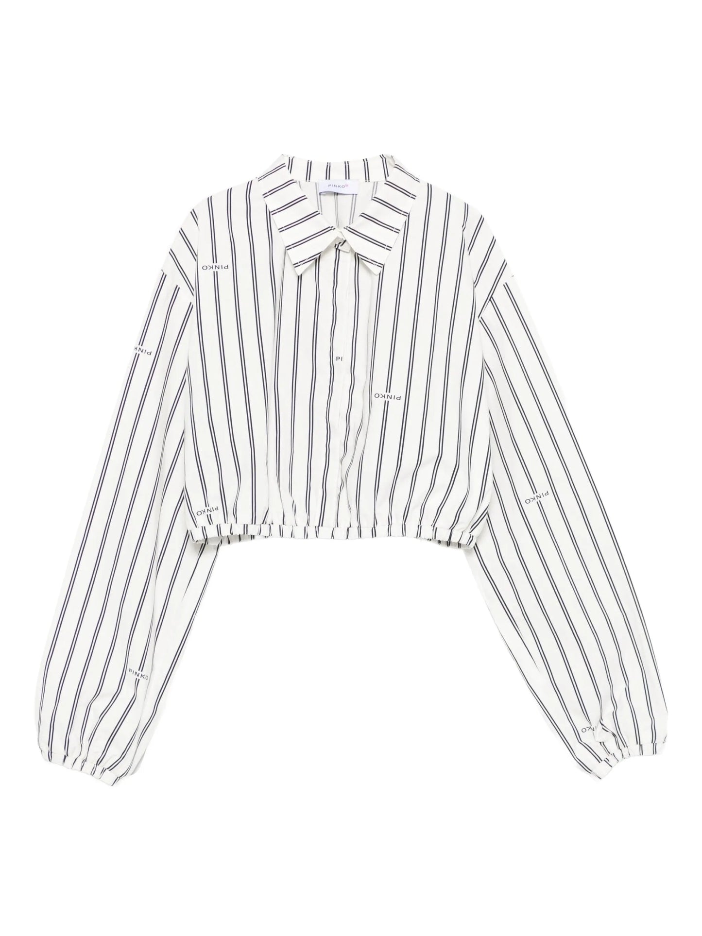 CAMICIA CROPPED A RIGHE BIANCO E NERO LOGATO PINKO - Angel Luxury