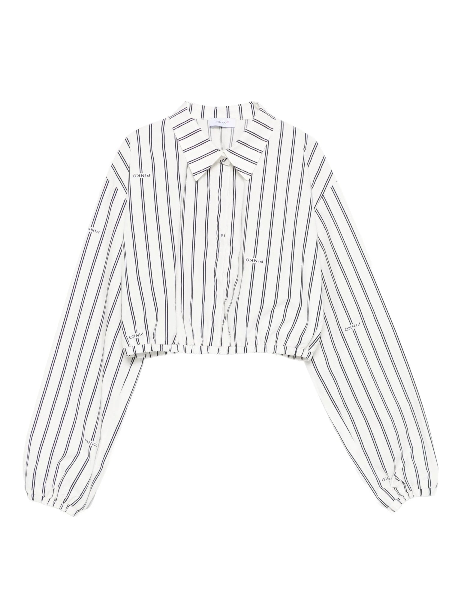 CAMICIA CROPPED A RIGHE BIANCO E NERO LOGATO PINKO - Angel Luxury