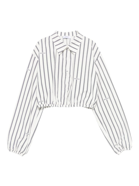 CAMICIA CROPPED A RIGHE BIANCO E NERO LOGATO PINKO - Angel Luxury
