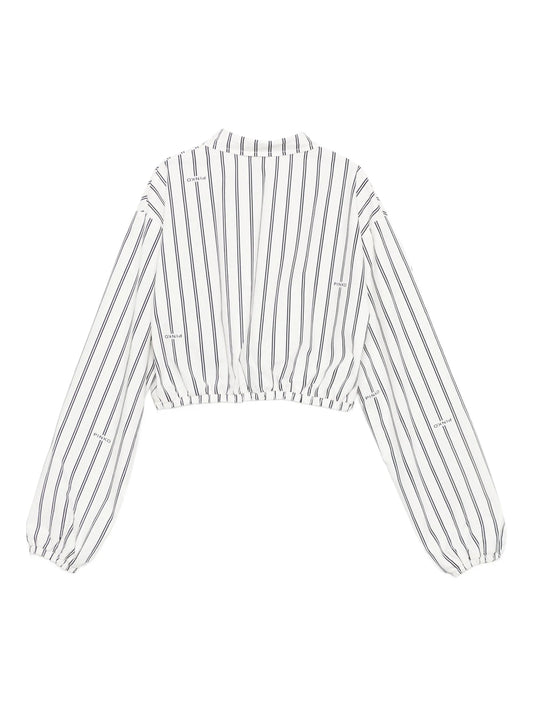 CAMICIA CROPPED A RIGHE BIANCO E NERO LOGATO PINKO - Angel Luxury