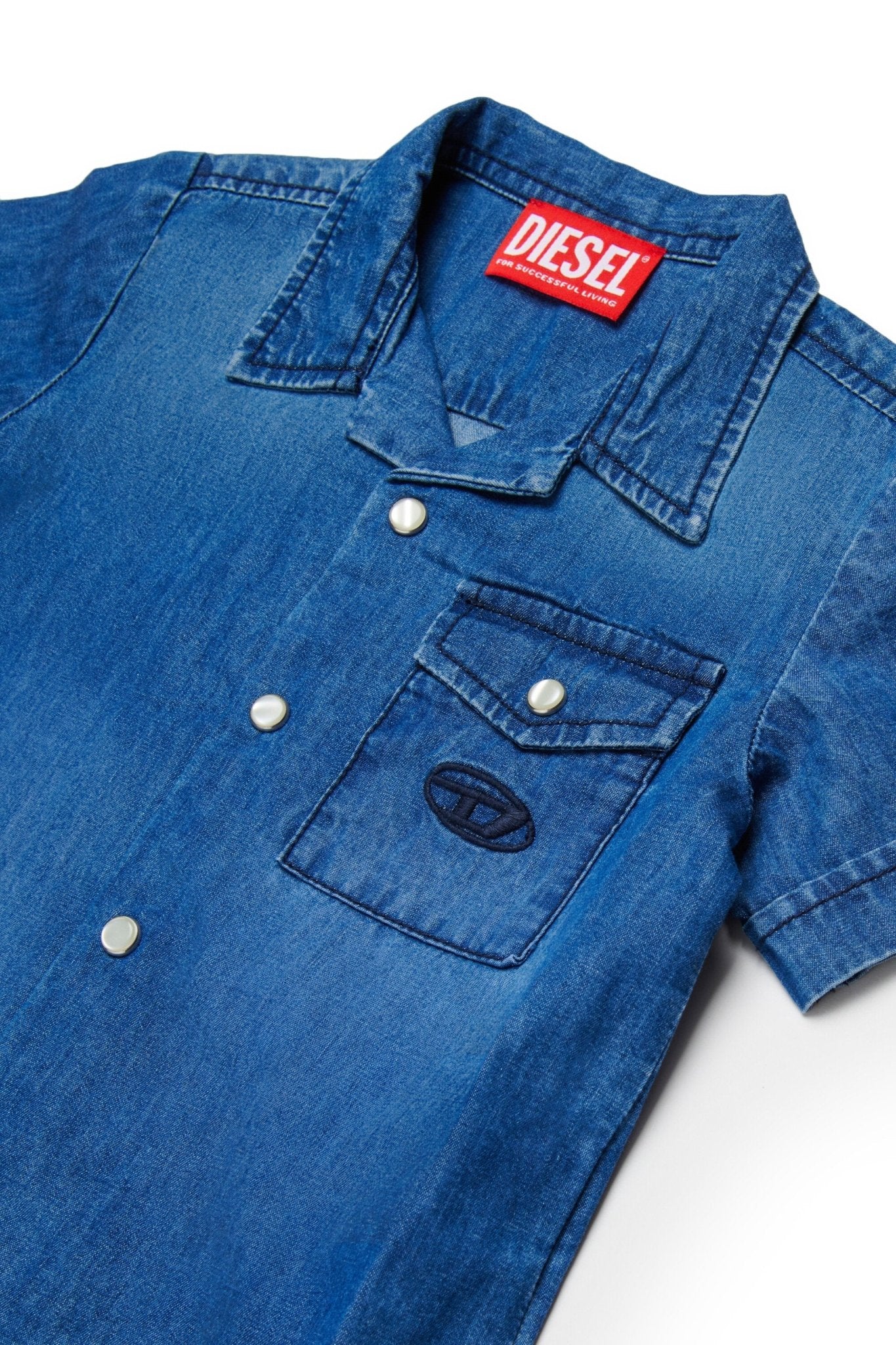 CAMICIA IN DENIM BLU CON TASCINO SUL DAVANTI CON LOGO DIESEL - Angel Luxury