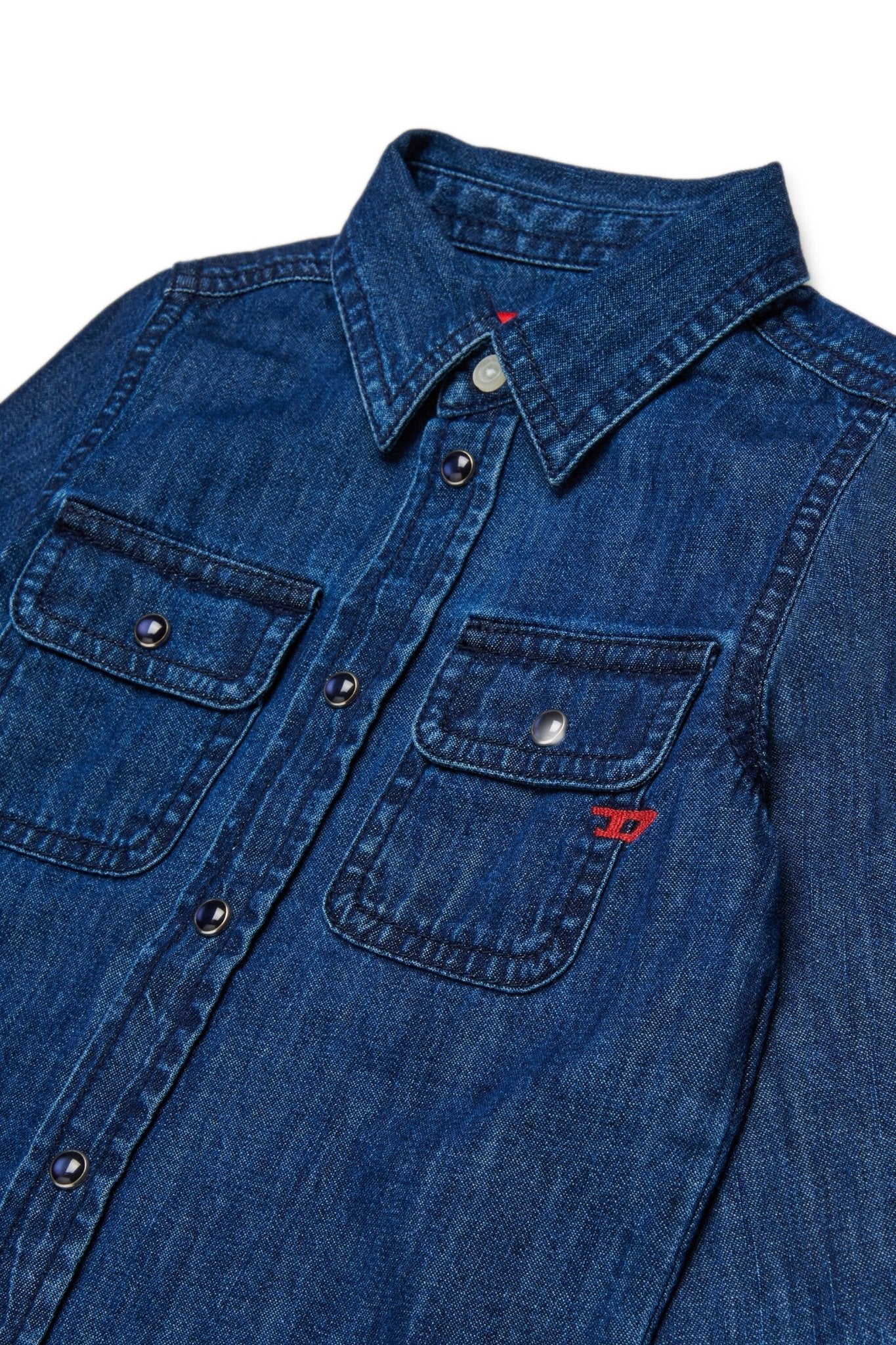 CAMICIA IN DENIM BLU SCURO CON LOGO ROSSO DIESEL - Angel Luxury